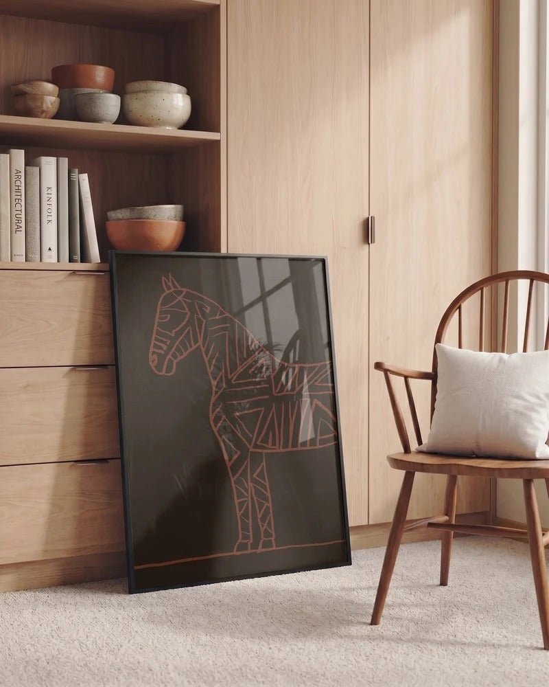 Pferde Line Art Poster - Minimalistisches Wandbild mit Pferdemotiv